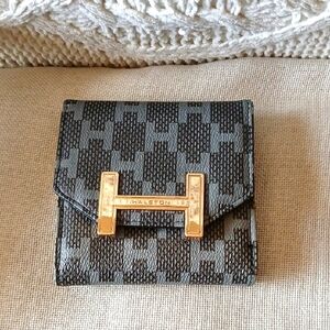 Halston Black and Gray Wallet with Gold Accent. RN# 149273.